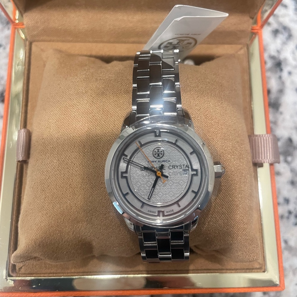 Tory Burch silver and crystal watch